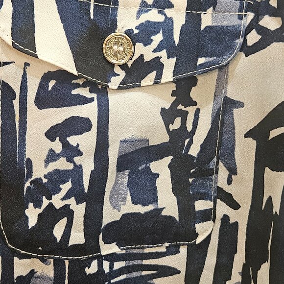 Karl Lagerfeld Paris 3/4 Sleeves Button-Up Blouse Women's S/P Blue & White - Picture 9 of 15